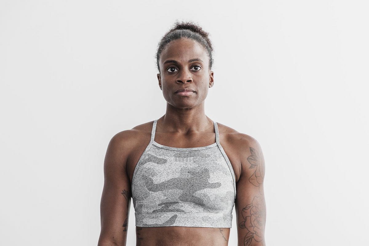 Nobull High-Neck Plush Heather Women's Sports Bras White Camo | Australia (UI8260)